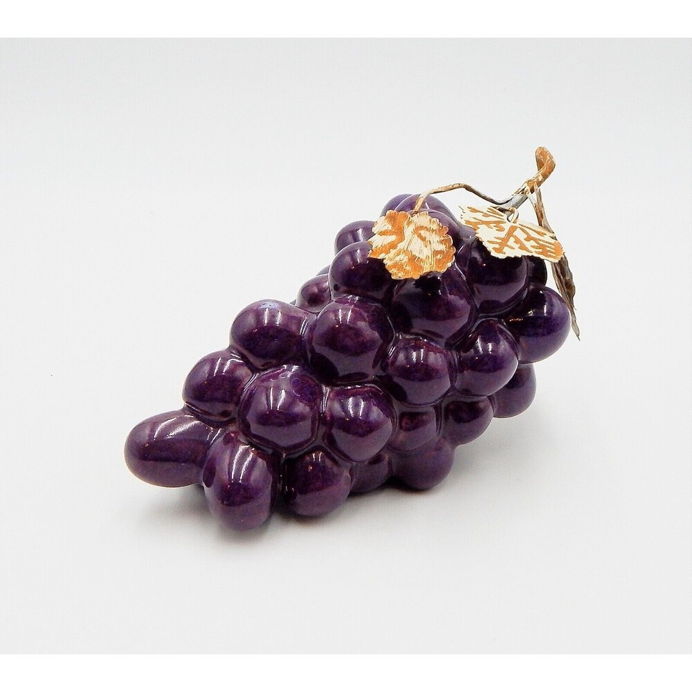 Pier 1 One Imports Ceramic Grapes Bunch Fruit Purple Metal Leaves